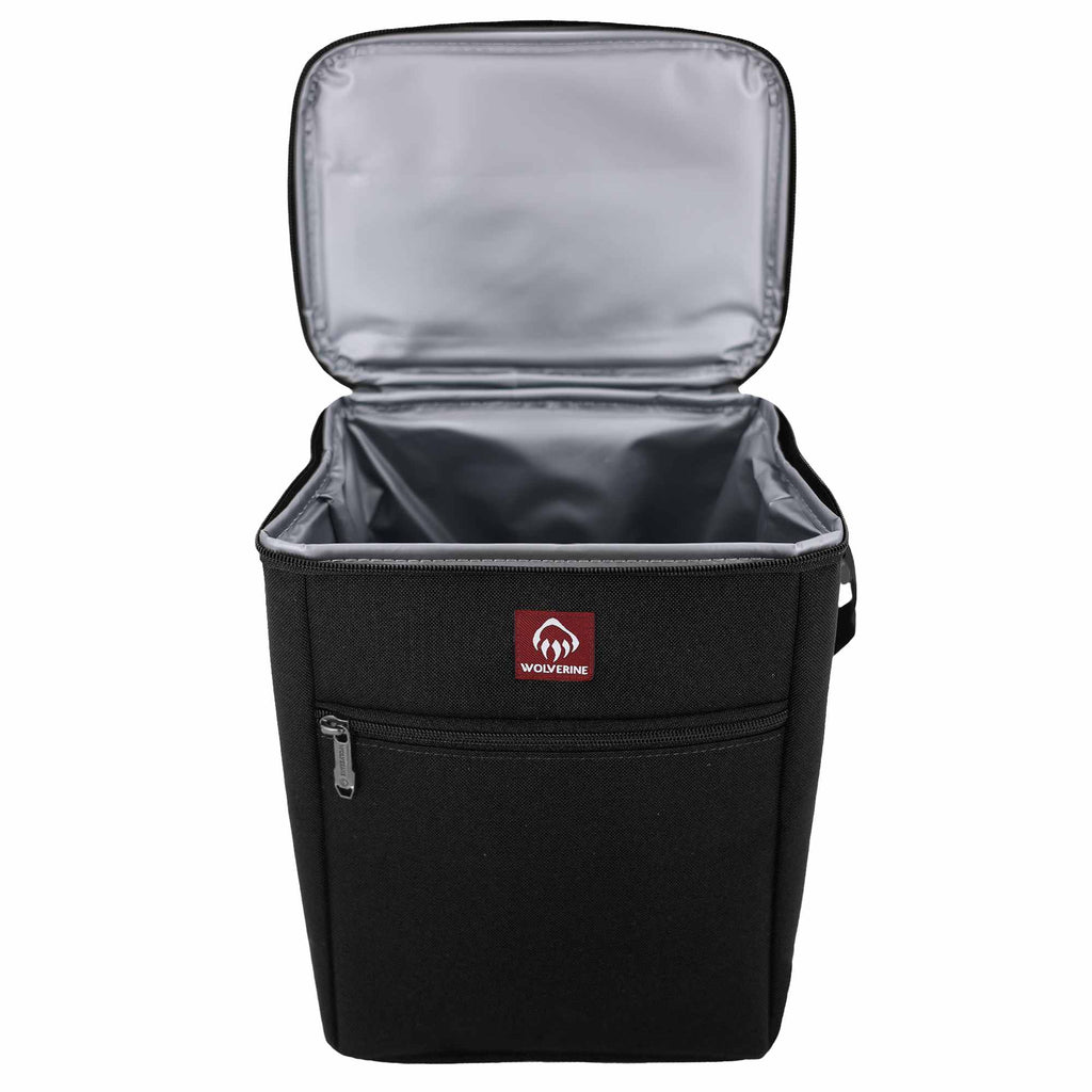 Wolverine Vertical Canvas Cooler for 12 Cans Embroidery - Black - Open Front 2