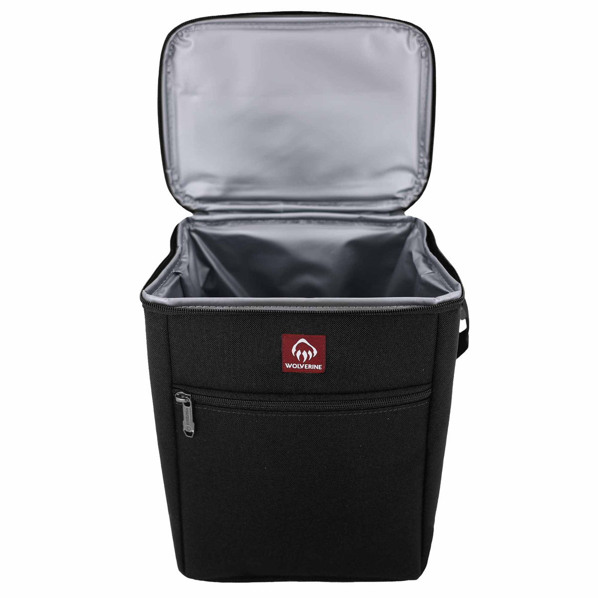Wolverine Vertical Canvas Cooler for 12 Cans Embroidery - Black - Open Front 2