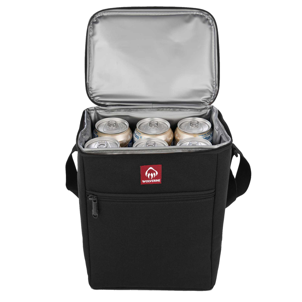 Wolverine Vertical Canvas Cooler for 12 Cans Embroidery - Black - Open Front 3
