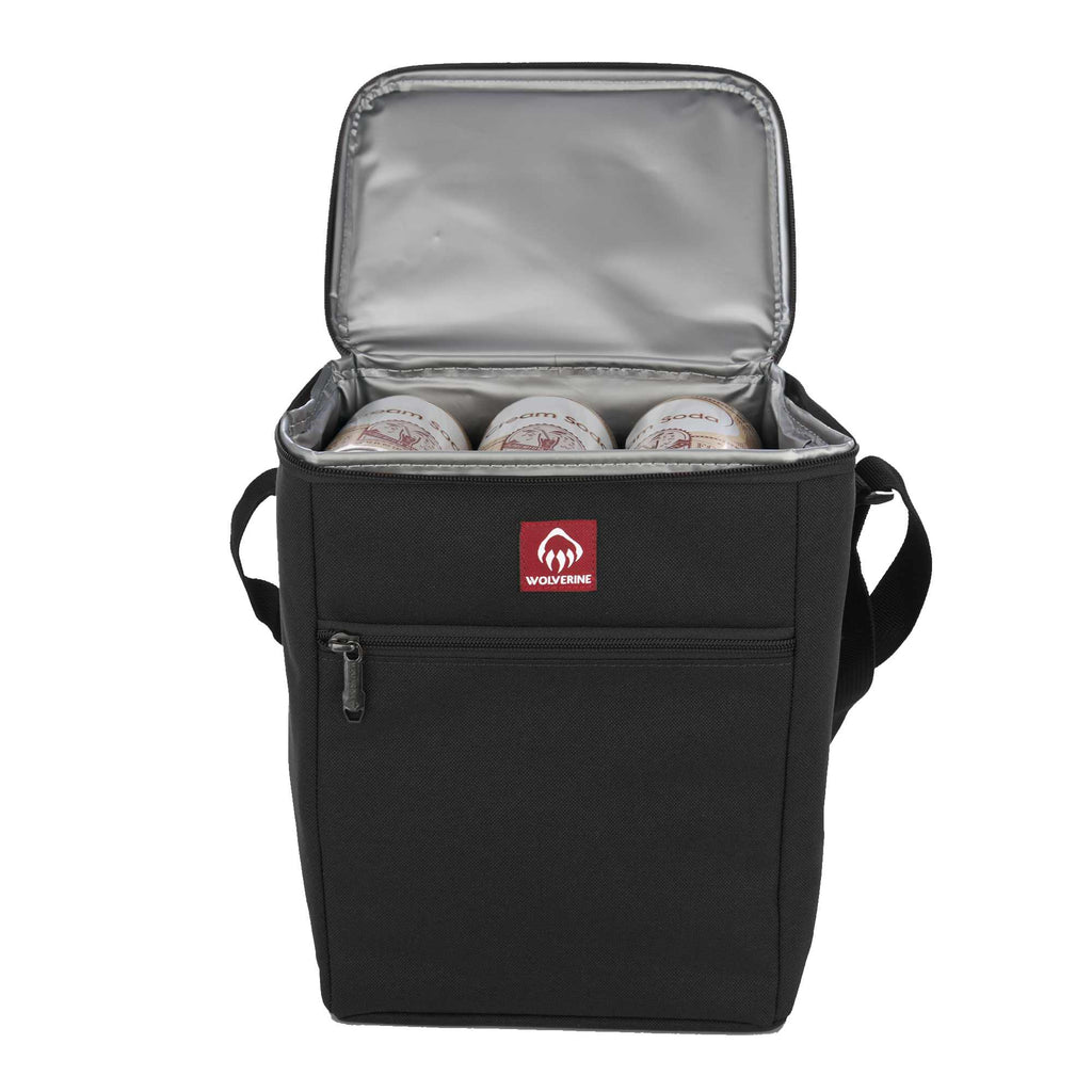 Wolverine Vertical Canvas Cooler for 12 Cans Embroidery - Black - Open Front