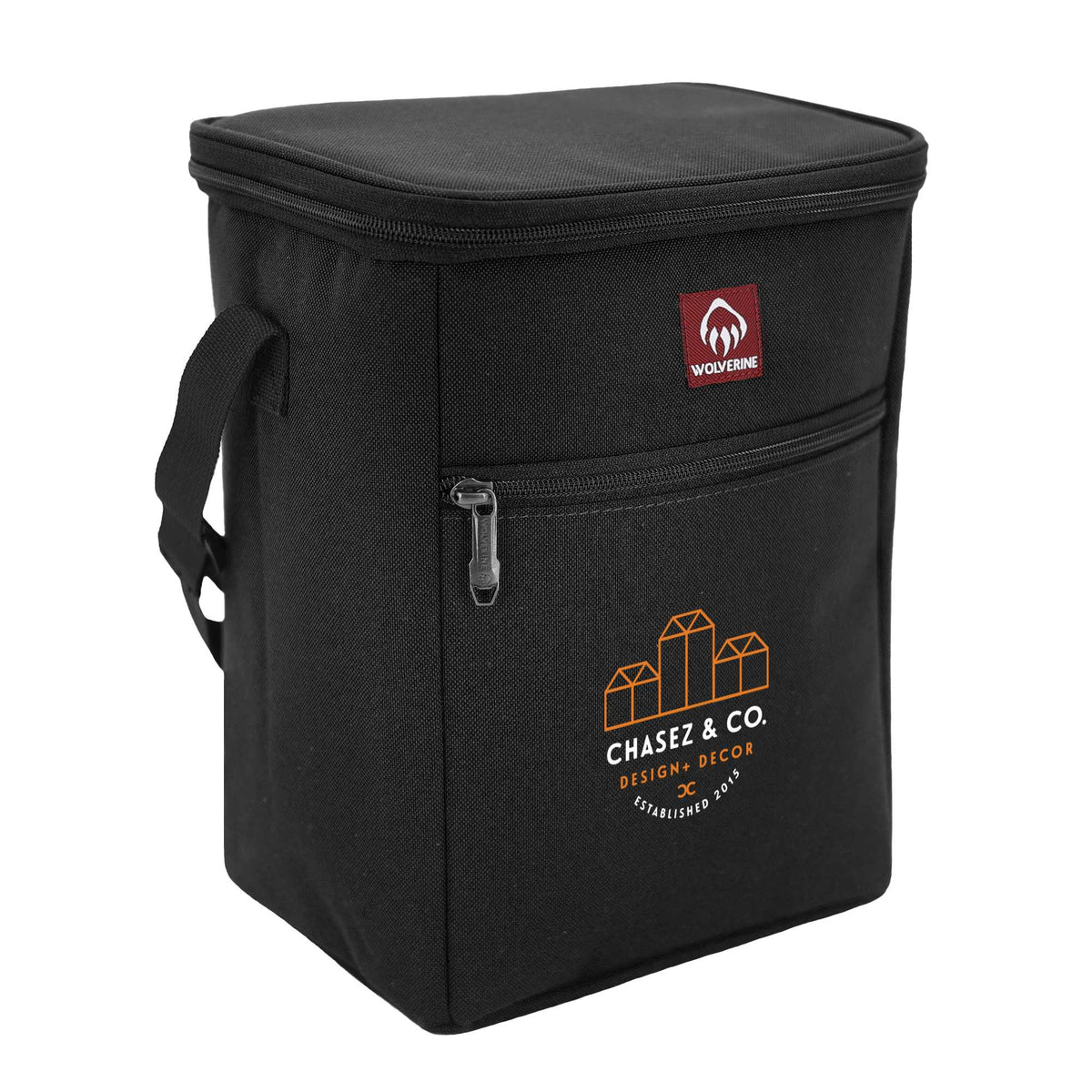 Wolverine Vertical Canvas Cooler for 12 Cans Embroidery - Black - Right Angle