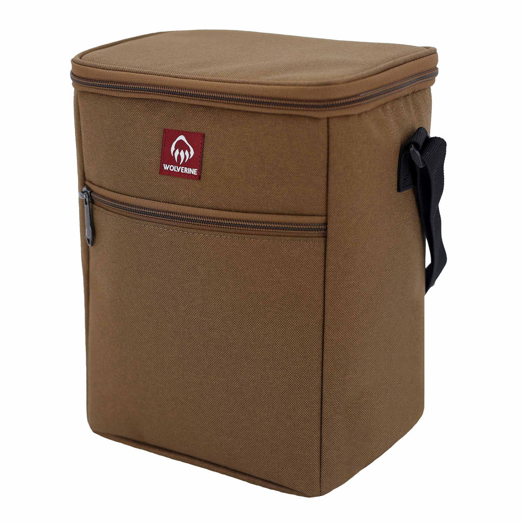 Wolverine Vertical Canvas Cooler for 12 Cans Embroidery - Chestnut - Left Angle