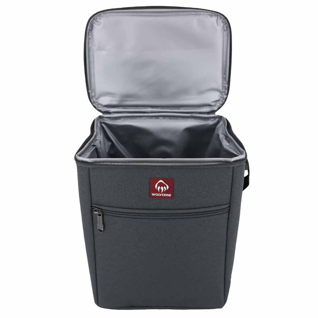 Wolverine Vertical Canvas Cooler for 12 Cans Embroidery - Gray - Propped Front 3