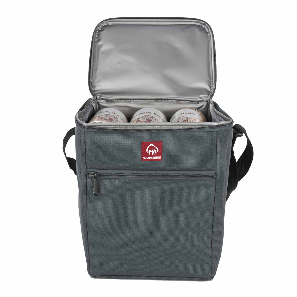 Wolverine Vertical Canvas Cooler for 12 Cans Embroidery - Gray - Propped Front 4