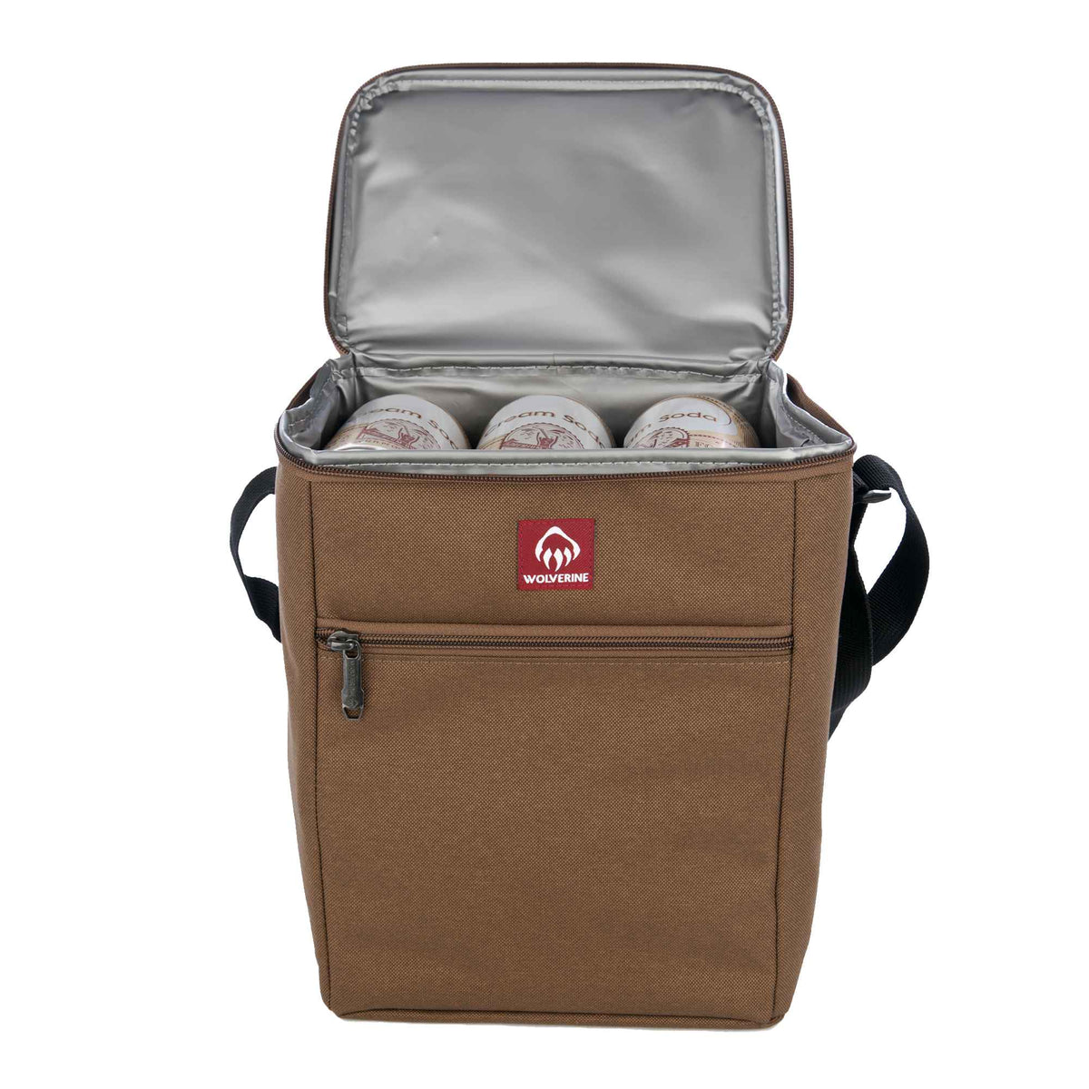 Wolverine Vertical Canvas Cooler for 12 Cans Transfer - Chestnut - Open Front 4