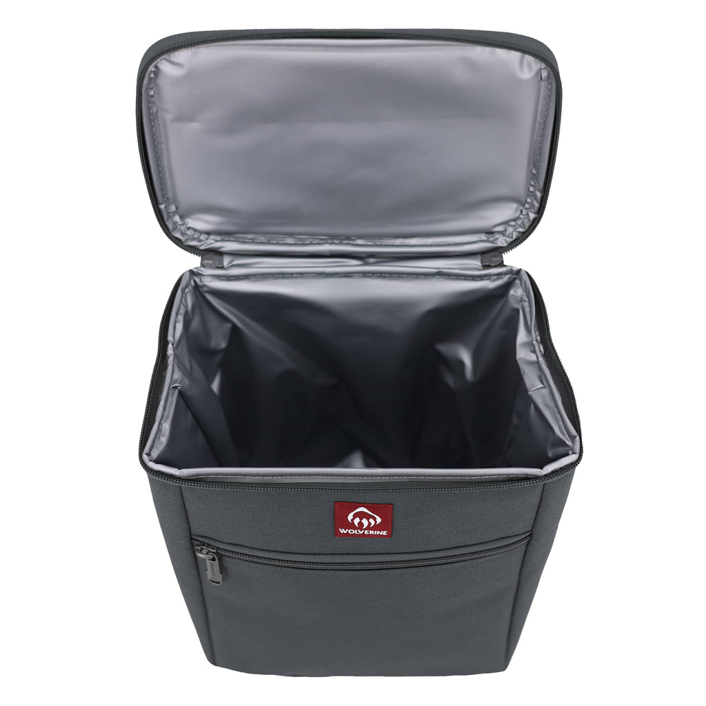 Wolverine Vertical Canvas Cooler for 12 Cans Transfer - Gray - Propped Front 2