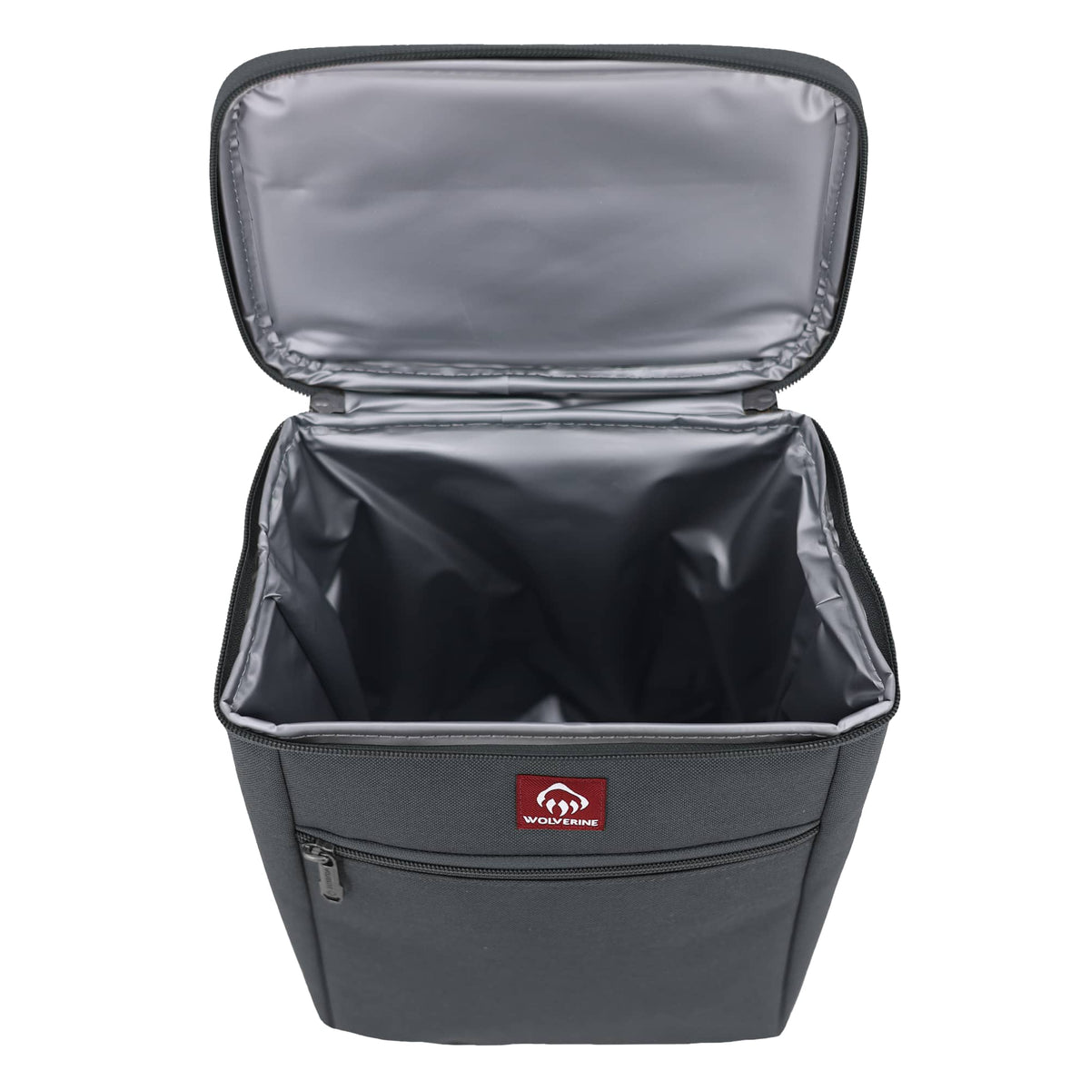 Wolverine Vertical Canvas Cooler for 12 Cans Transfer - Gray - Propped Front 2