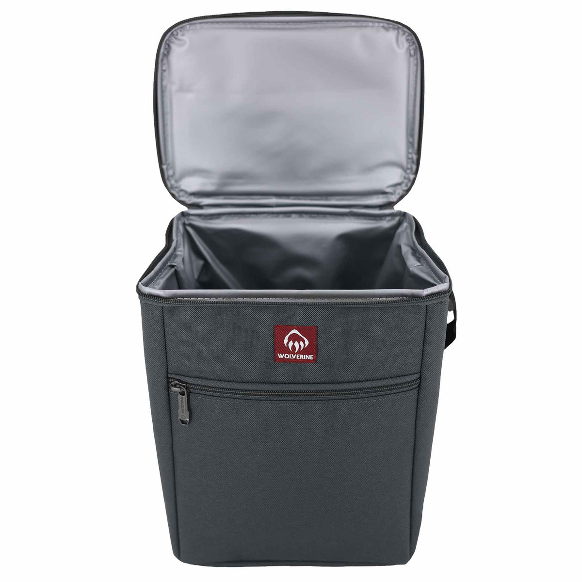 Wolverine Vertical Canvas Cooler for 12 Cans Transfer - Gray - Propped Front 3
