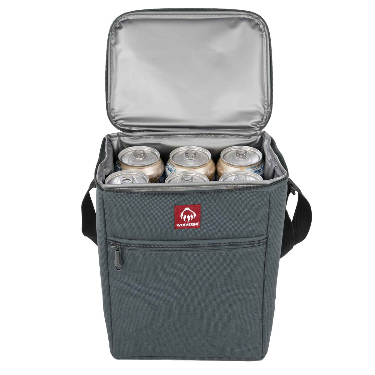 Wolverine Vertical Canvas Cooler for 12 Cans Transfer - Gray - Propped Front