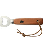 Wood Handle Bottle Opener with Leather Strap - Wood - Front