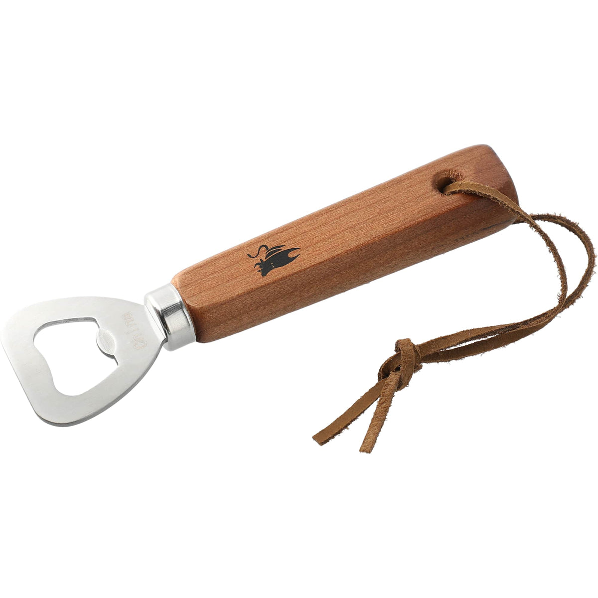 Wood Handle Bottle Opener with Leather Strap - Wood - Photo 2