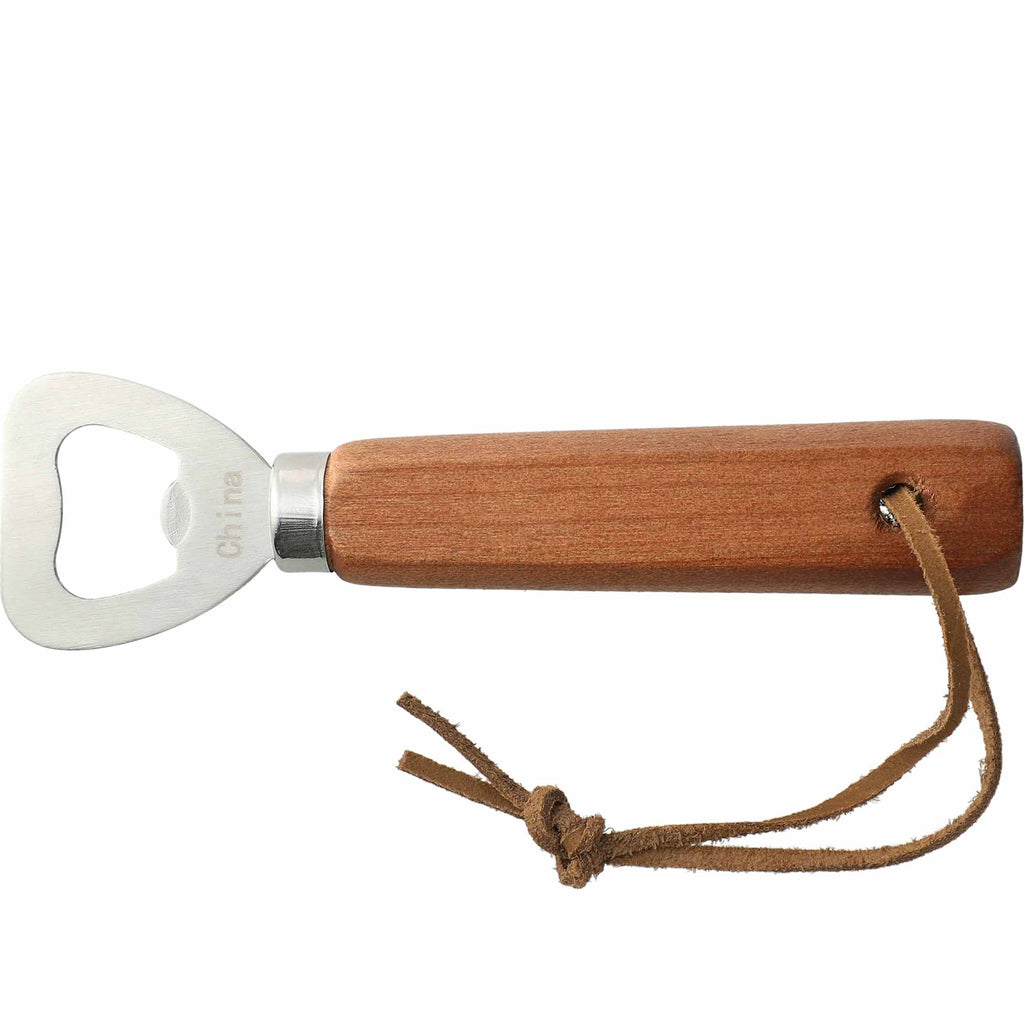 Wood Handle Bottle Opener with Leather Strap - Wood - Photo 3