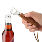 Wood Handle Bottle Opener with Leather Strap - Wood - Photo