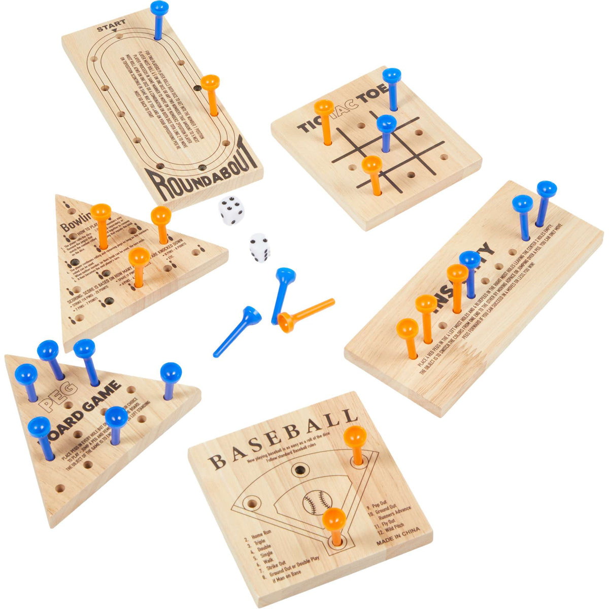 Wooden Travel Peg Game Set, 6 in 1 - Natural - Detail 4