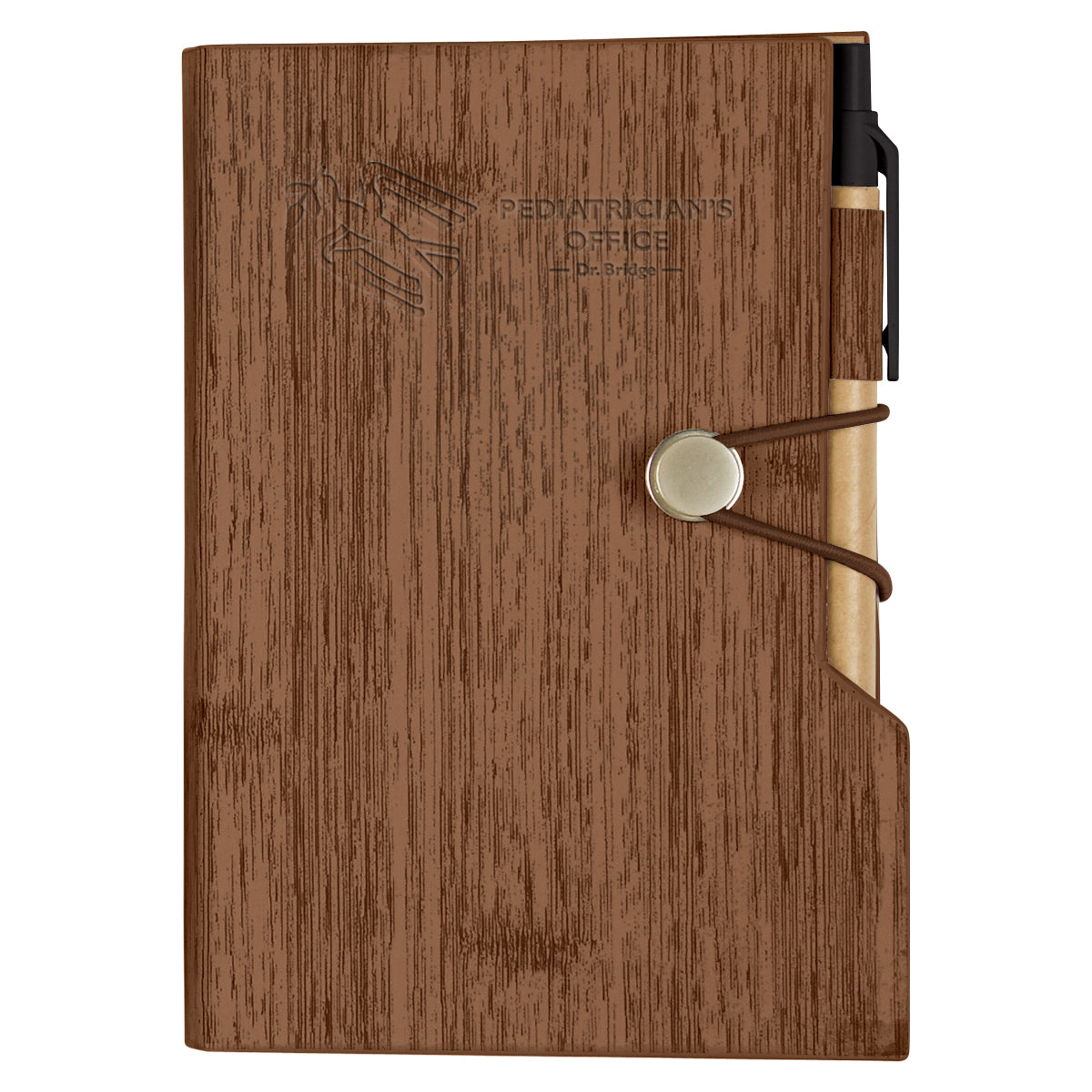 Woodgrain Notebook with Sticky Notes and Flags - Brown - Debossing