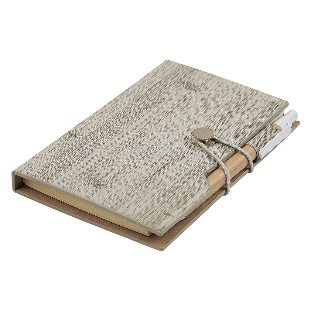Woodgrain Notebook with Sticky Notes and Flags - Gray - Angle_Blank