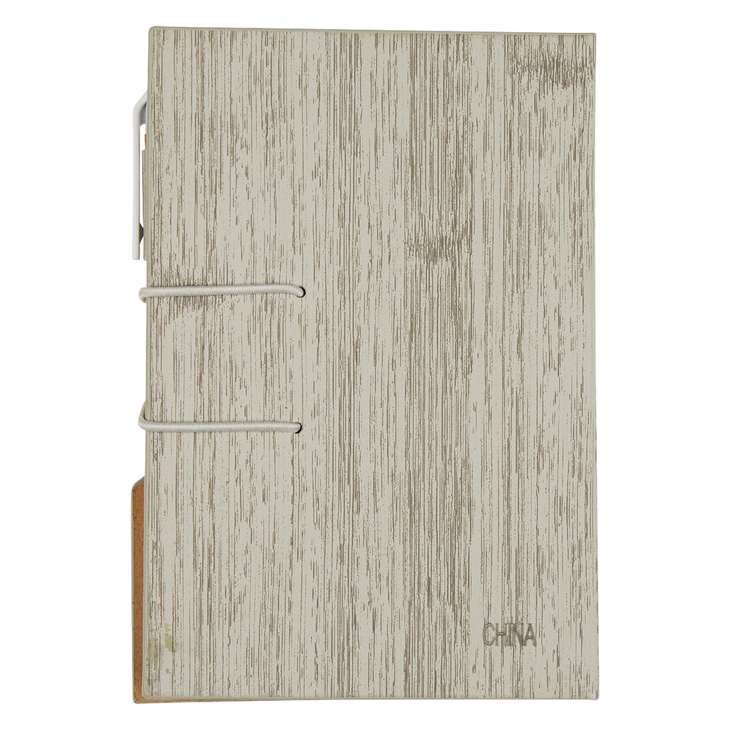 Woodgrain Notebook with Sticky Notes and Flags - Gray - +Back_Blank