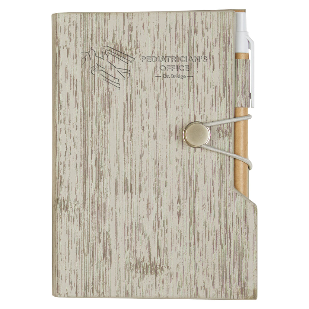 Woodgrain Notebook with Sticky Notes and Flags - Gray - Debossing