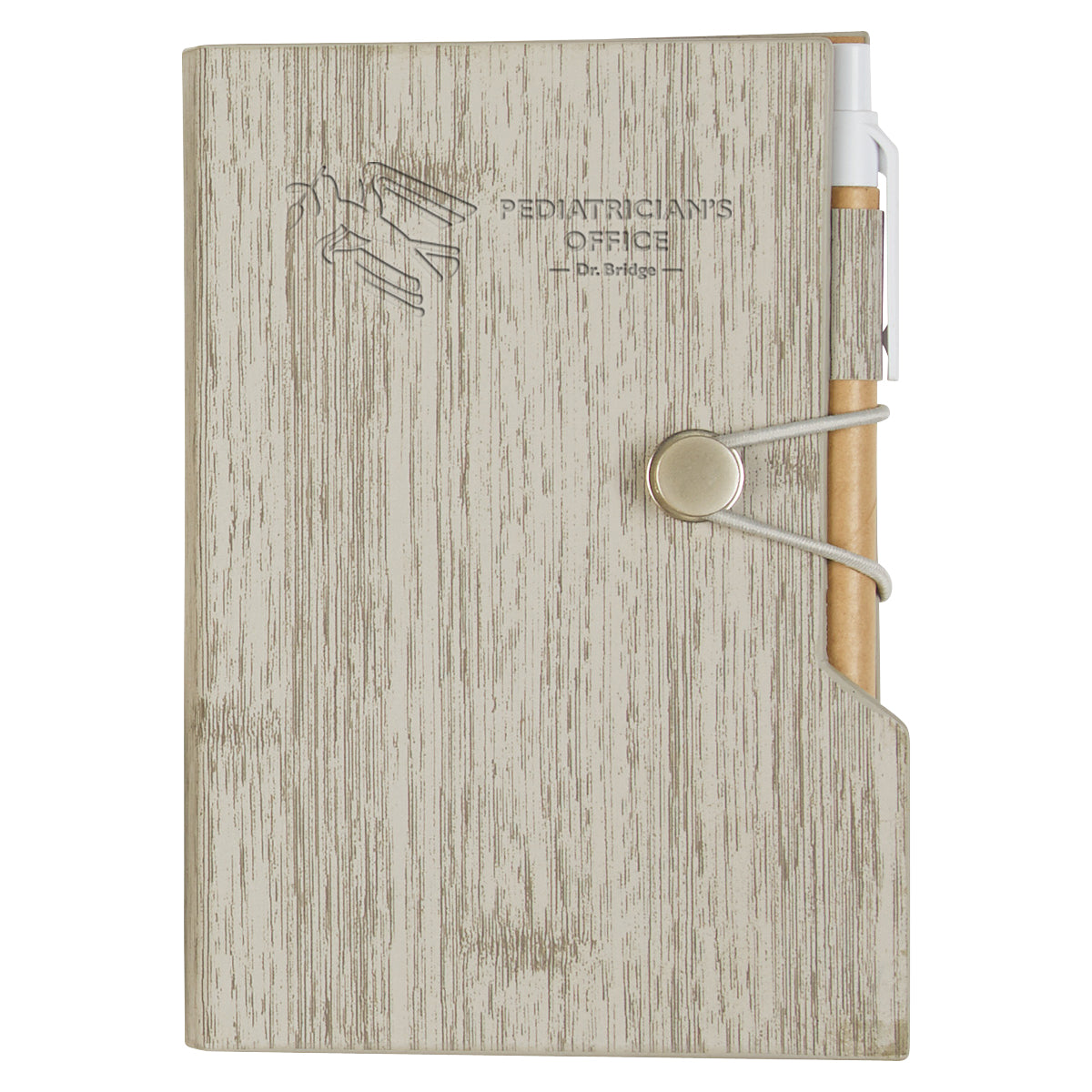Woodgrain Notebook with Sticky Notes and Flags - Gray - Debossing