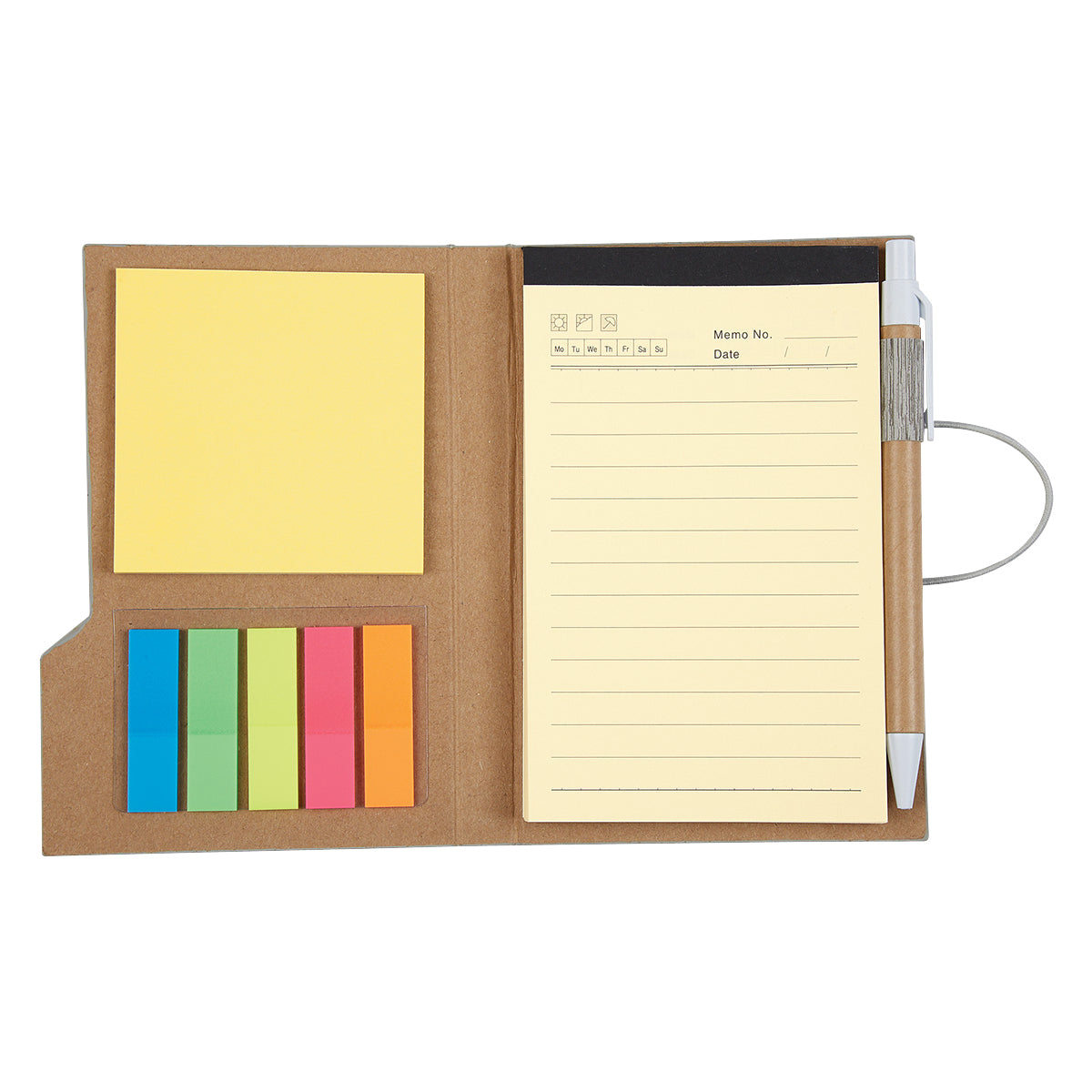 Woodgrain Notebook with Sticky Notes and Flags - Gray - Open