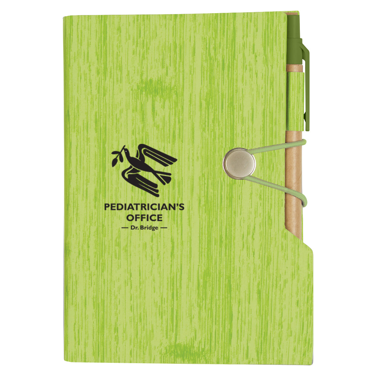 Woodgrain Notebook with Sticky Notes and Flags - Lime Green - Silk Screen