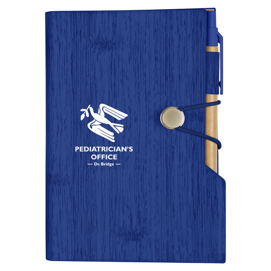 Woodgrain Notebook with Sticky Notes and Flags - Navy - Silk Screen