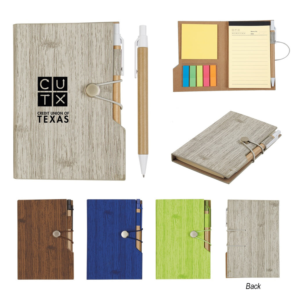 Woodgrain Notebook with Sticky Notes and Flags