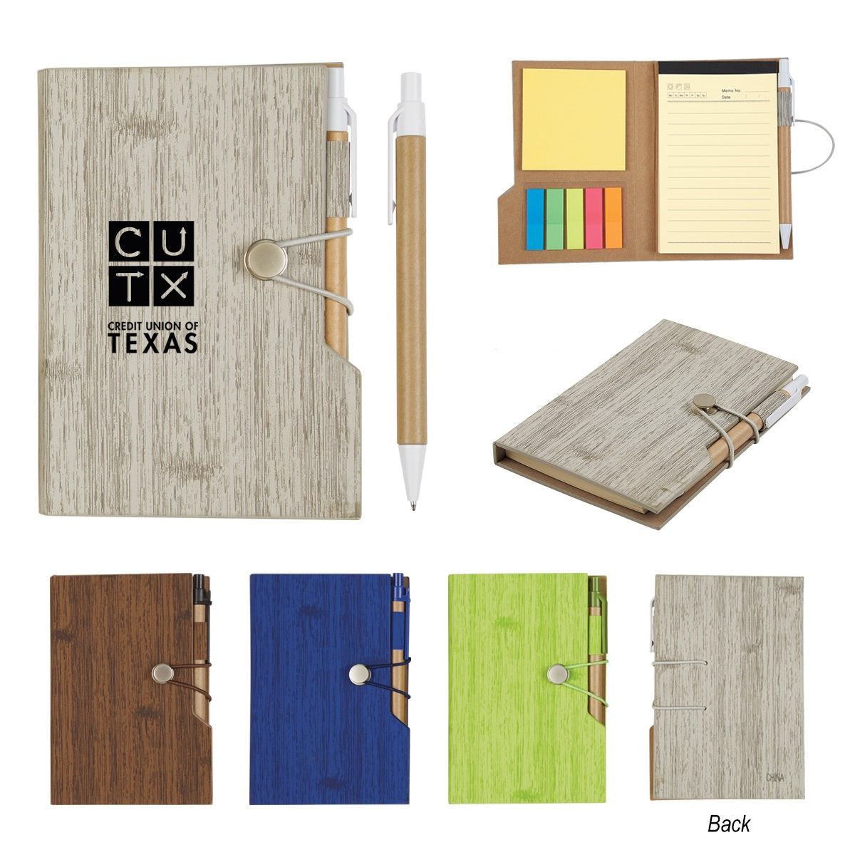 Woodgrain Notebook with Sticky Notes and Flags