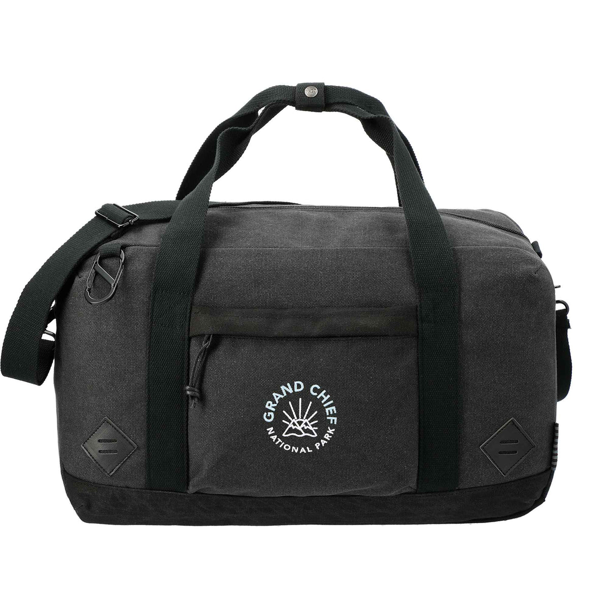 Woodland Cotton Canvas Duffel Bag with Carabiner Transfer - Black - Front