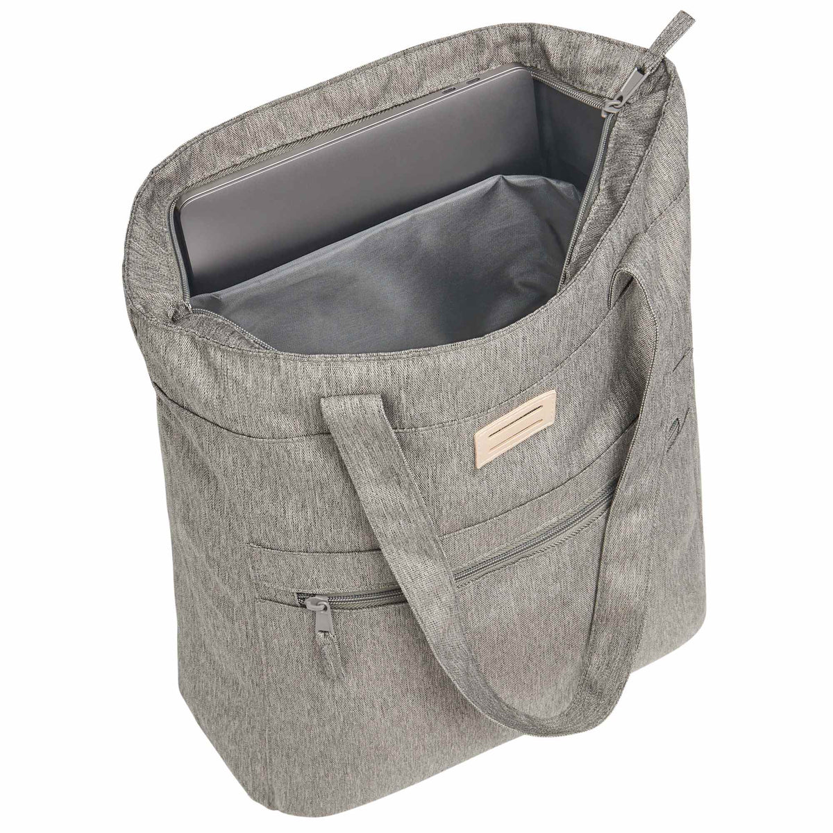 Work Anywhere Laptop Tote in Recycled Polyester Embroidery - Gray - Right Angle 3