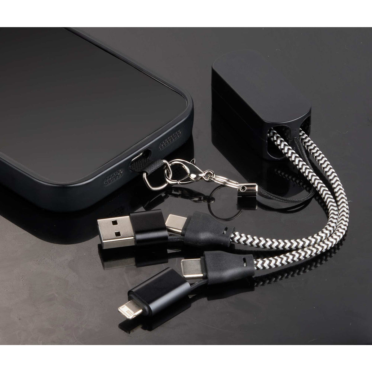 Wrist Link 5-in-1 Charging Lanyard, 65W Full Color - Black/Silver - Detail 3