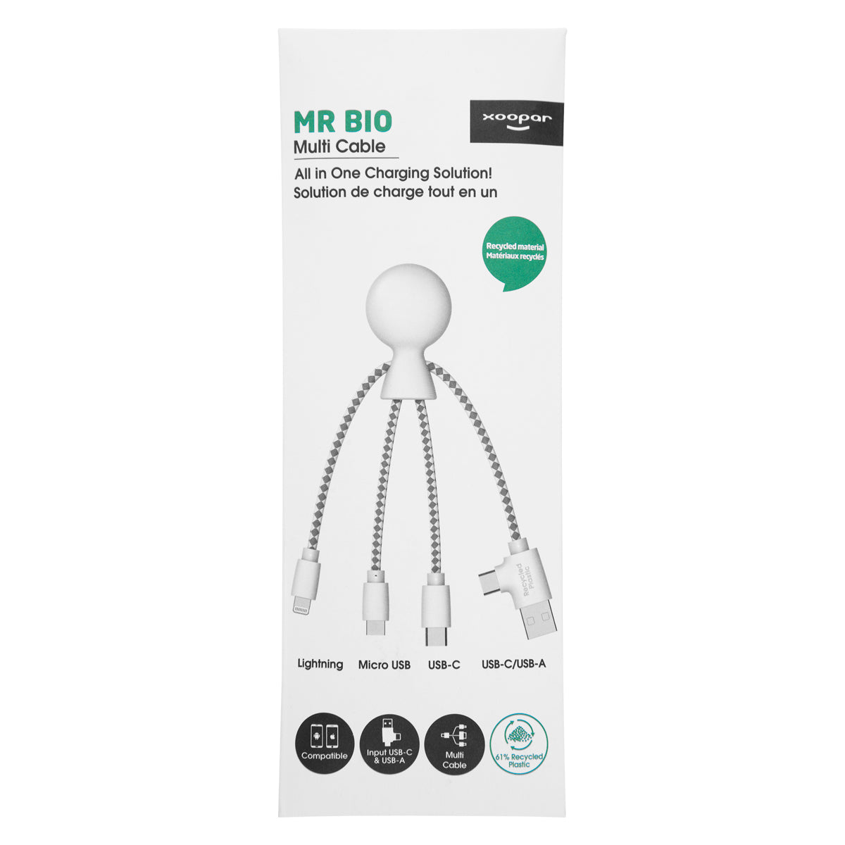 Xoopar Mr Bio Charging Cable, All in One - White - Package+Front