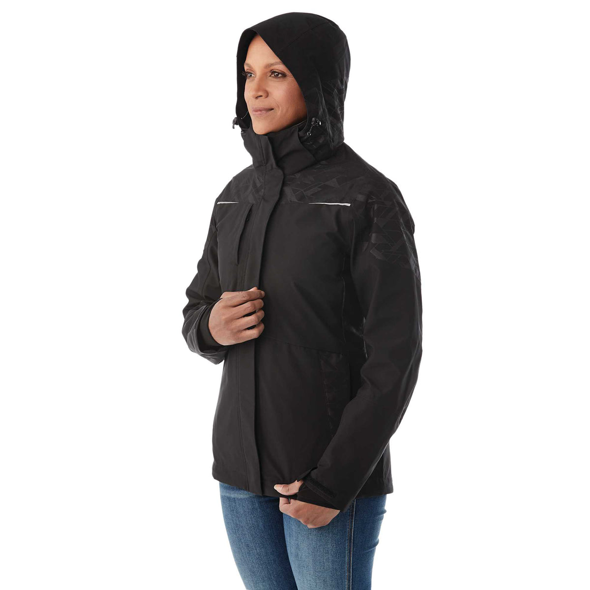 Yamaska 3-in-1 Waterproof Softshell Jacket for Women Debossing - Black/Black - On Model 5