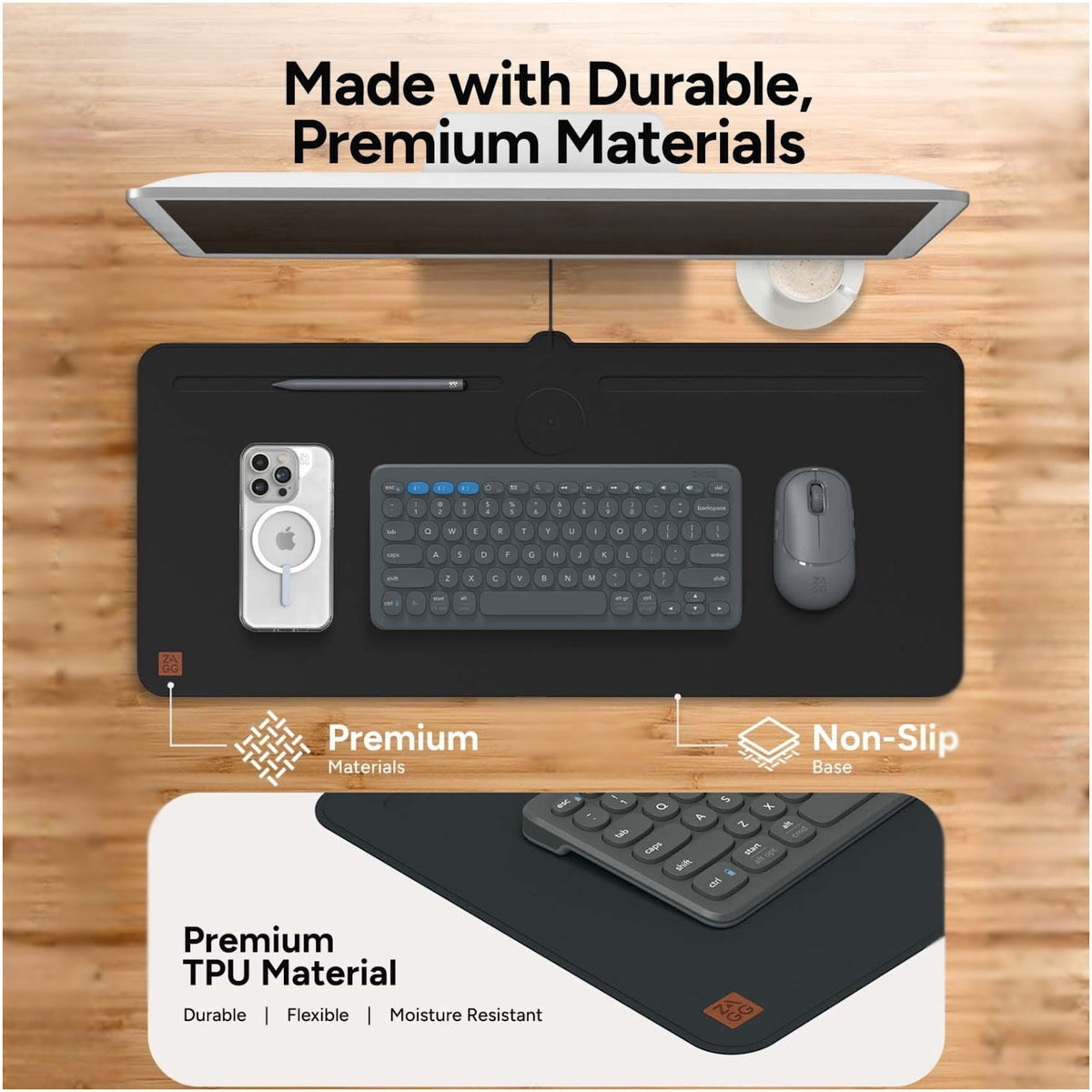ZAGG Wireless Charging Desk Mat Transfer - Black - Photo 5