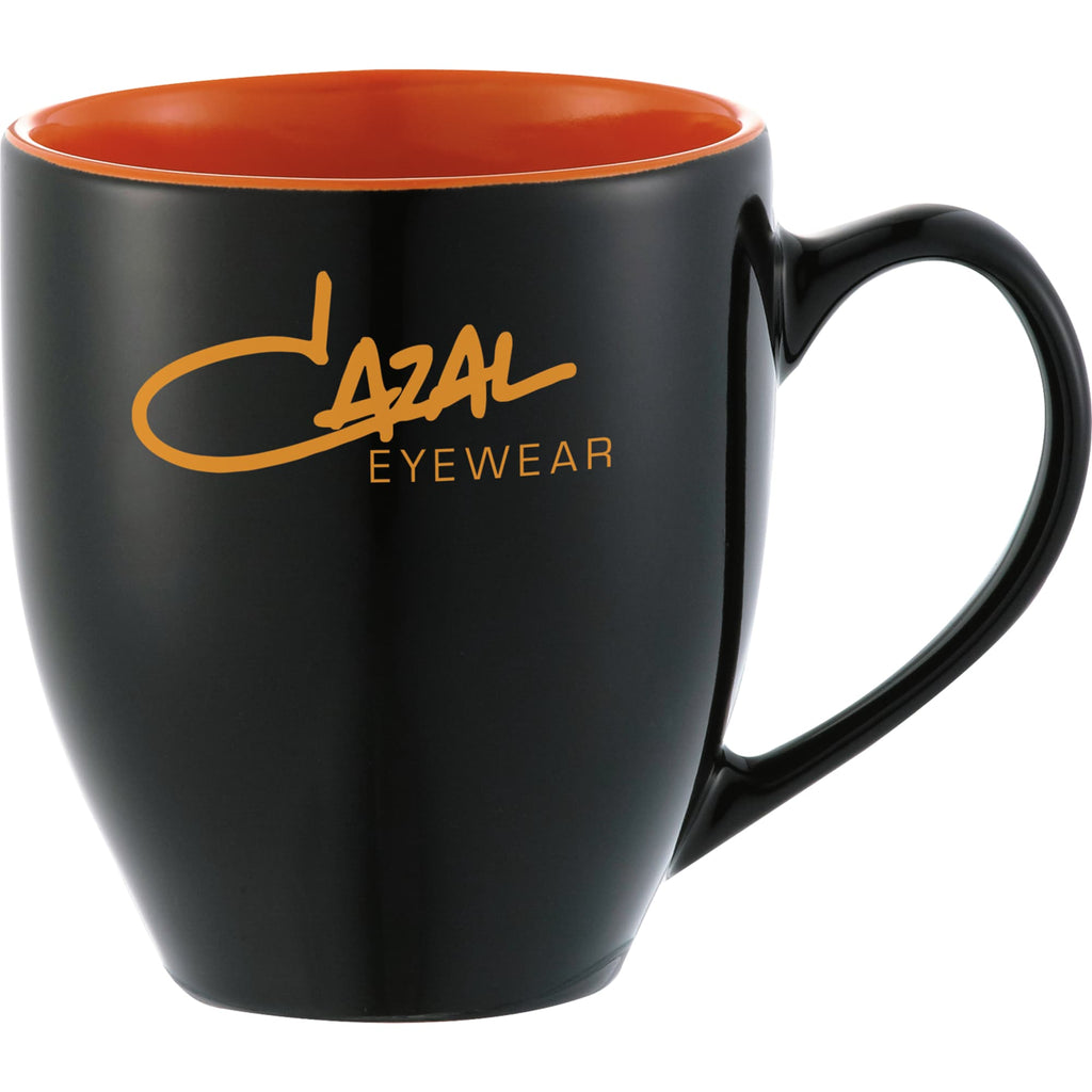 Zapata Electric Ceramic Mug with Color Interior, 15 oz - Black/Orange - Front