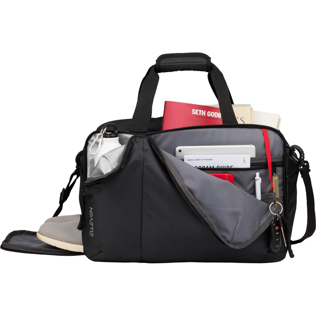 Zenith Recycled Duffel Bag for 18 Inch Laptops Embroidery - Black - Propped 6