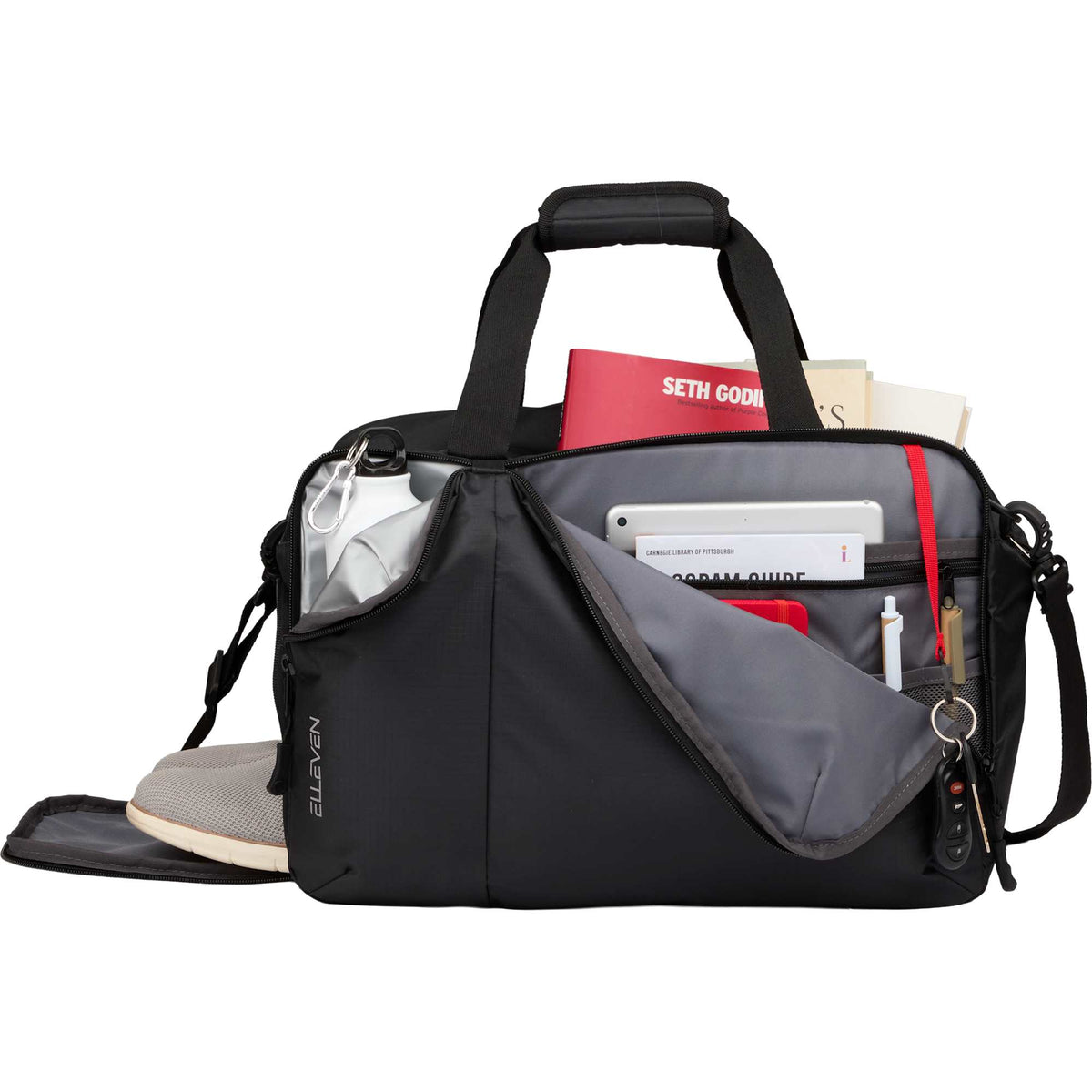 Zenith Recycled Duffel Bag for 18 Inch Laptops Embroidery - Black - Propped 6