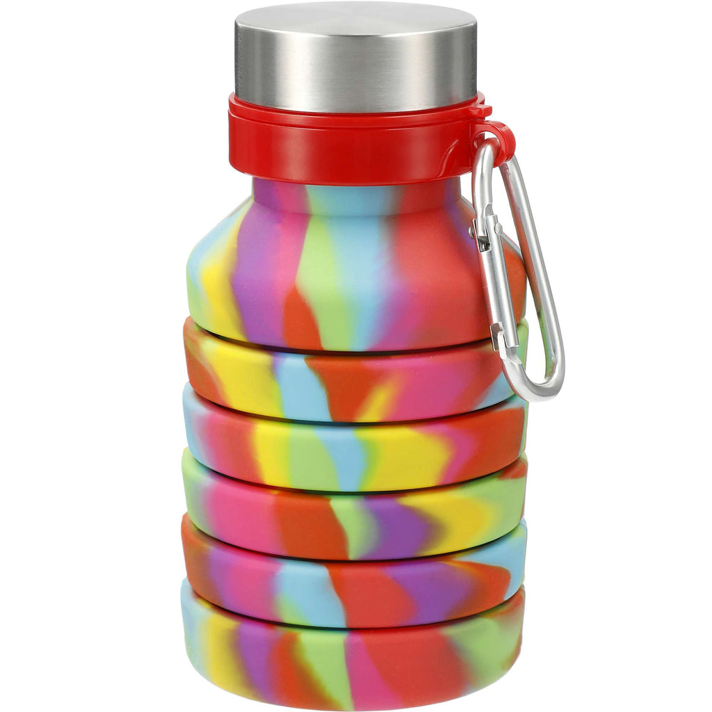 Zigoo Collapsible Silicone Bottle, Tie Dye, 18 oz Laser Engraving - TIE-DYE - Front Collapsed 2