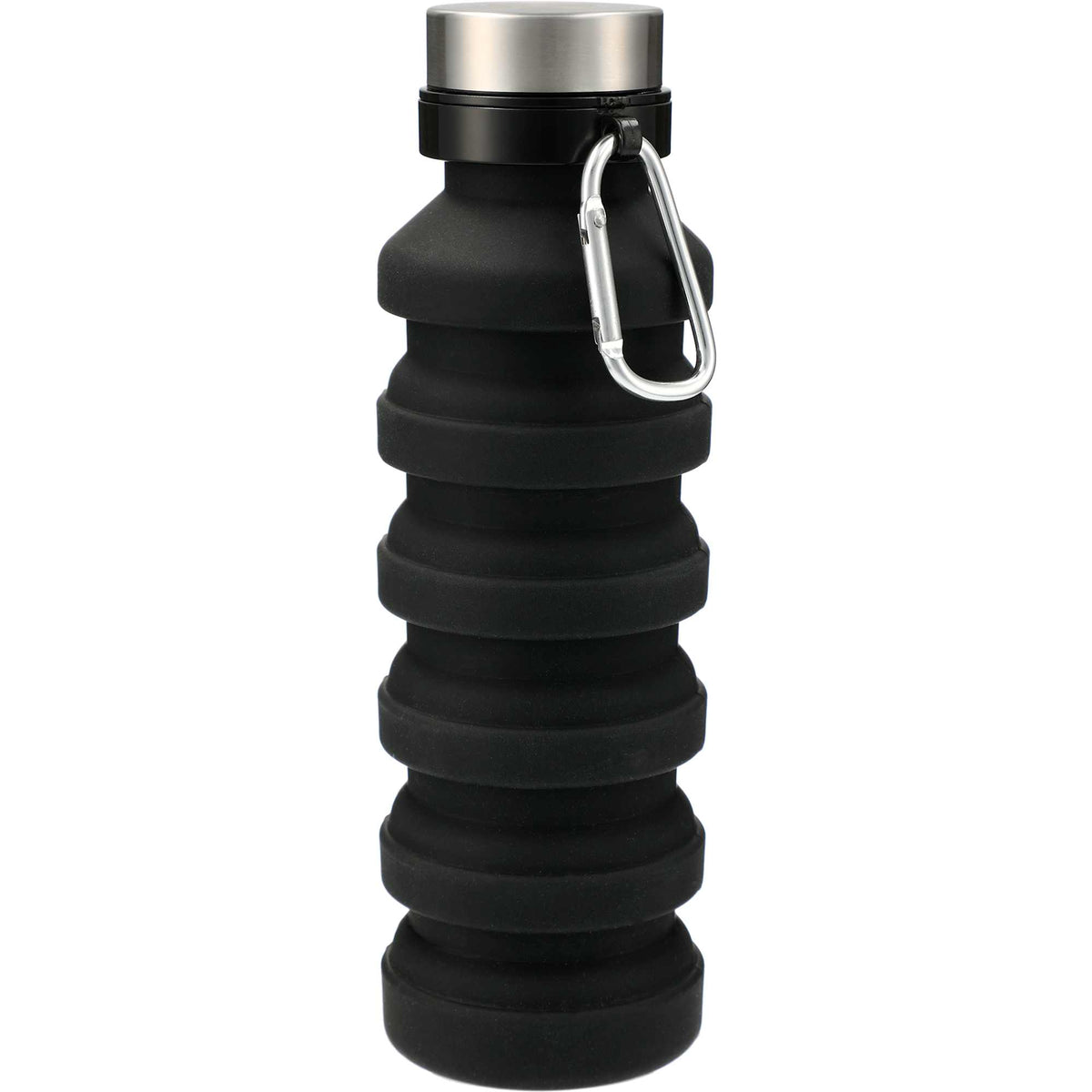 Zigoo Collapsible Silicone Bottle with Carabiner, 18 oz Full Color - Black - Front 3
