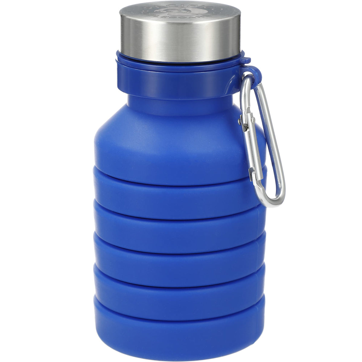 Zigoo Collapsible Silicone Bottle with Carabiner, 18 oz Full Color - Blue - Front Collapsed