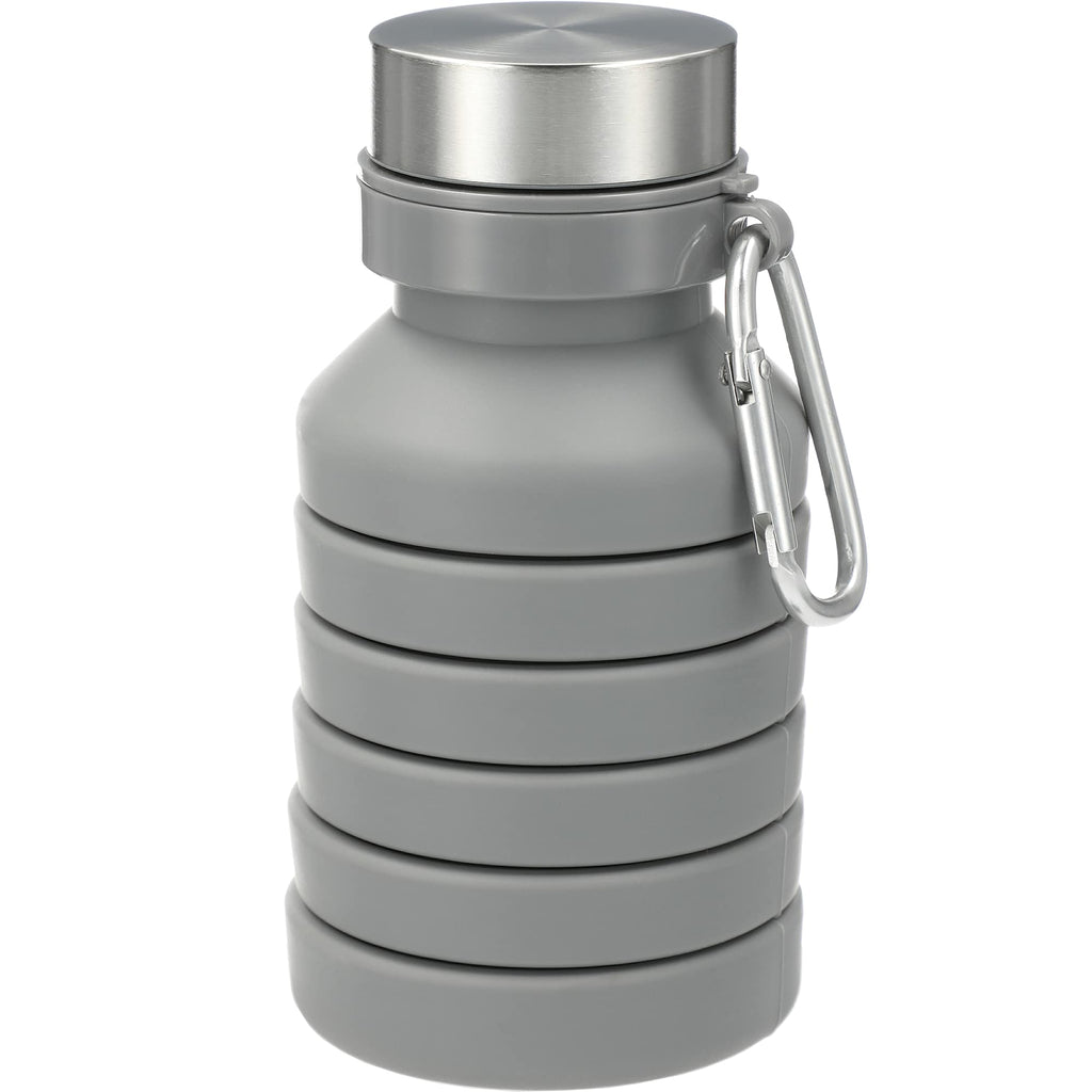 Zigoo Collapsible Silicone Bottle with Carabiner, 18 oz Full Color - Gray - Front Collapsed 2