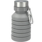 Zigoo Collapsible Silicone Bottle with Carabiner, 18 oz Full Color - Gray - Front Collapsed 2