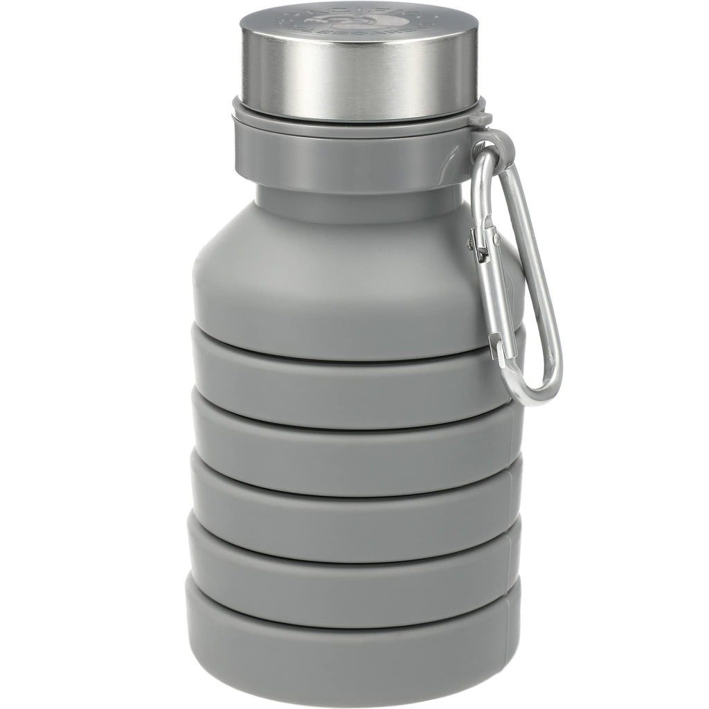 Zigoo Collapsible Silicone Bottle with Carabiner, 18 oz Full Color - Gray - Front Collapsed