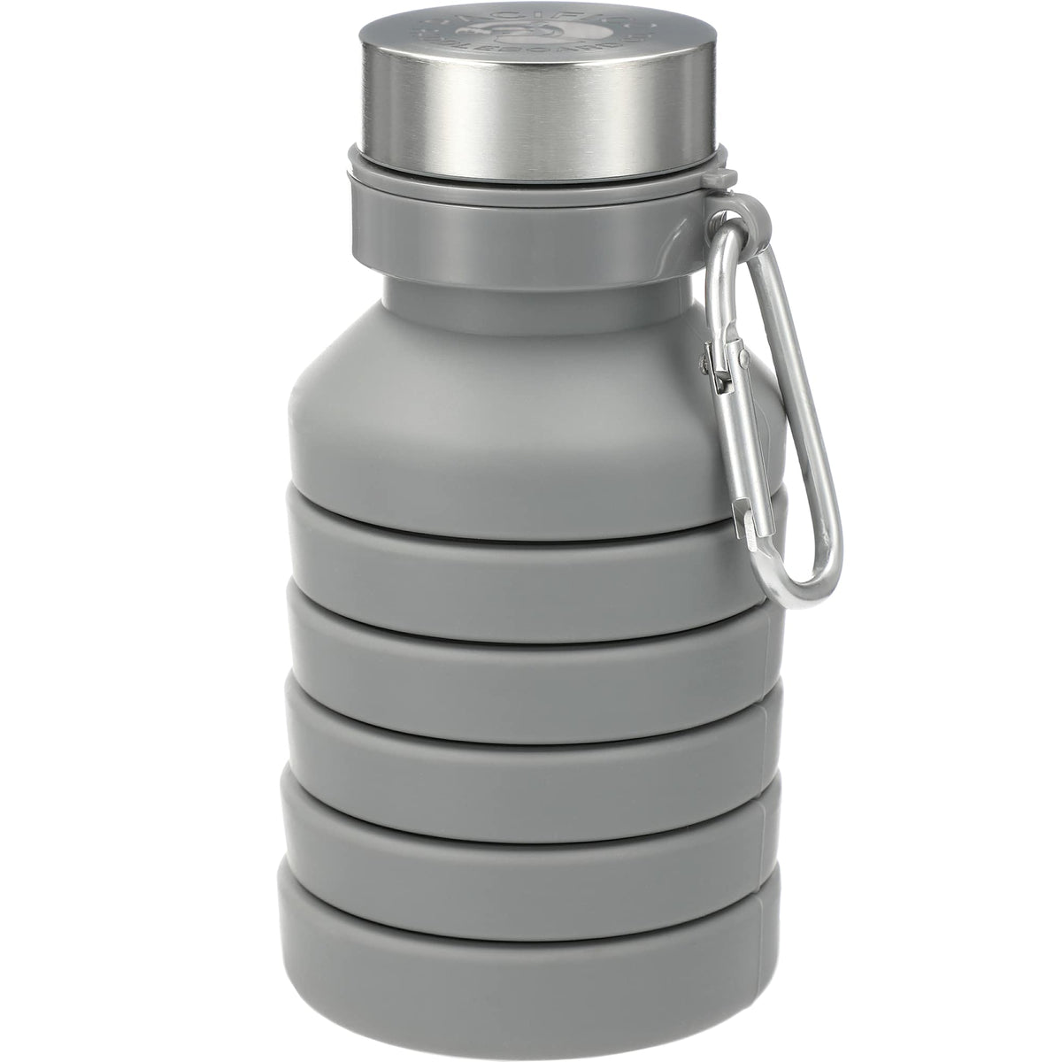 Zigoo Collapsible Silicone Bottle with Carabiner, 18 oz Full Color - Gray - Front Collapsed