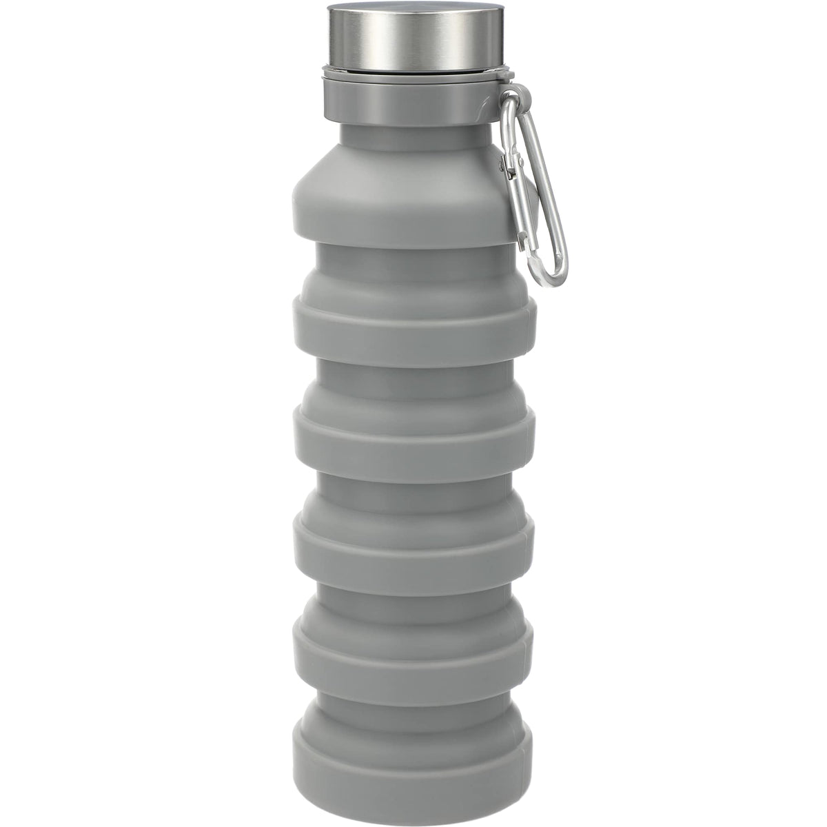 Zigoo Collapsible Silicone Bottle with Carabiner, 18 oz Full Color - Gray - Front