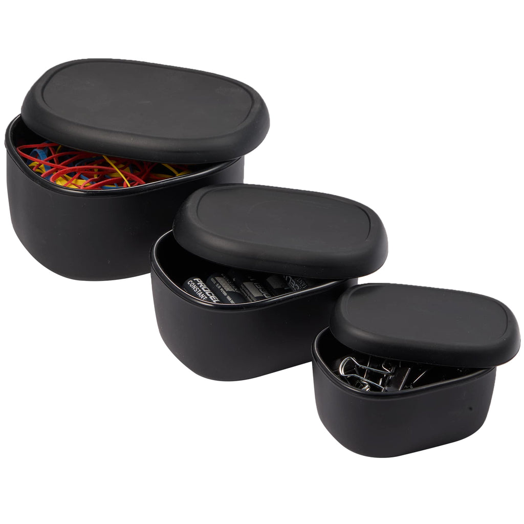 Zili Stackable Silicone Container Set, 7, 10 and 20 oz - Black - Propped 2