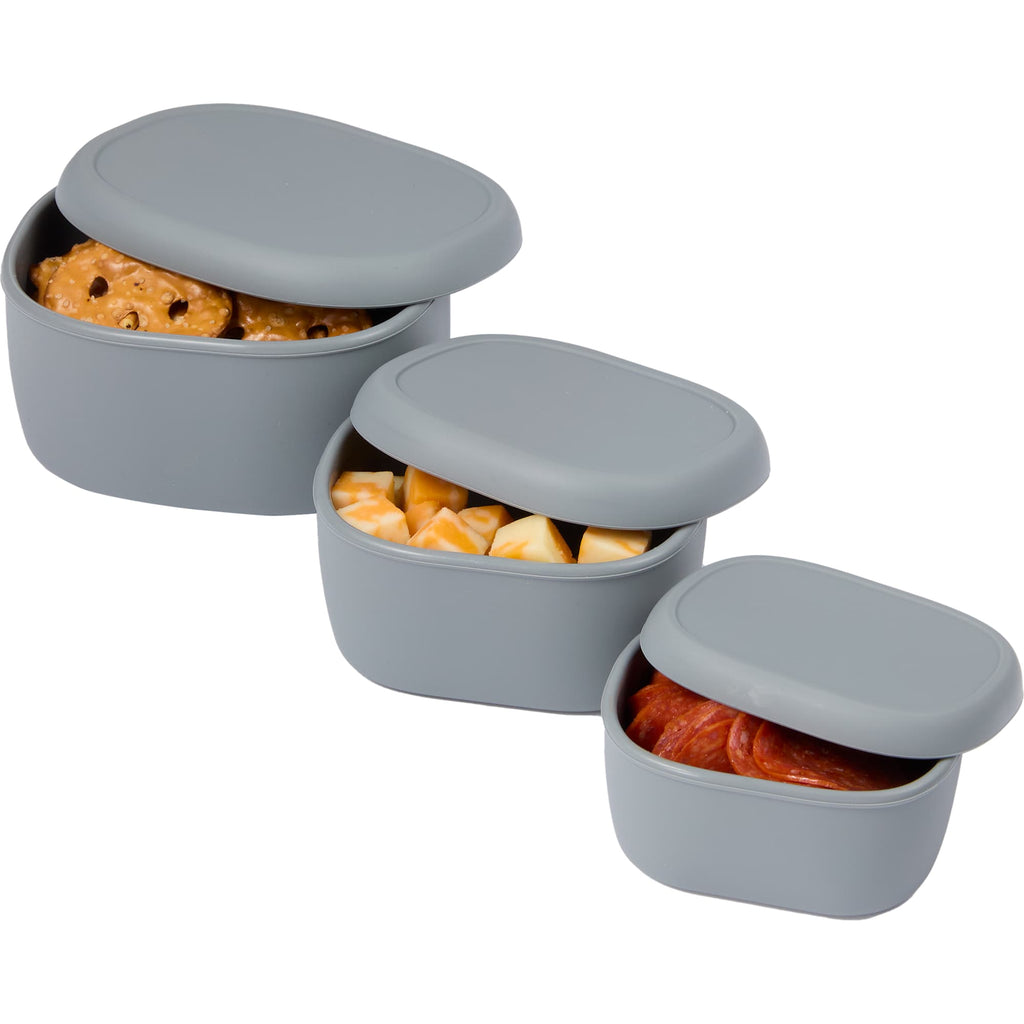 Zili Stackable Silicone Container Set, 7, 10 and 20 oz - Gray - Propped 2