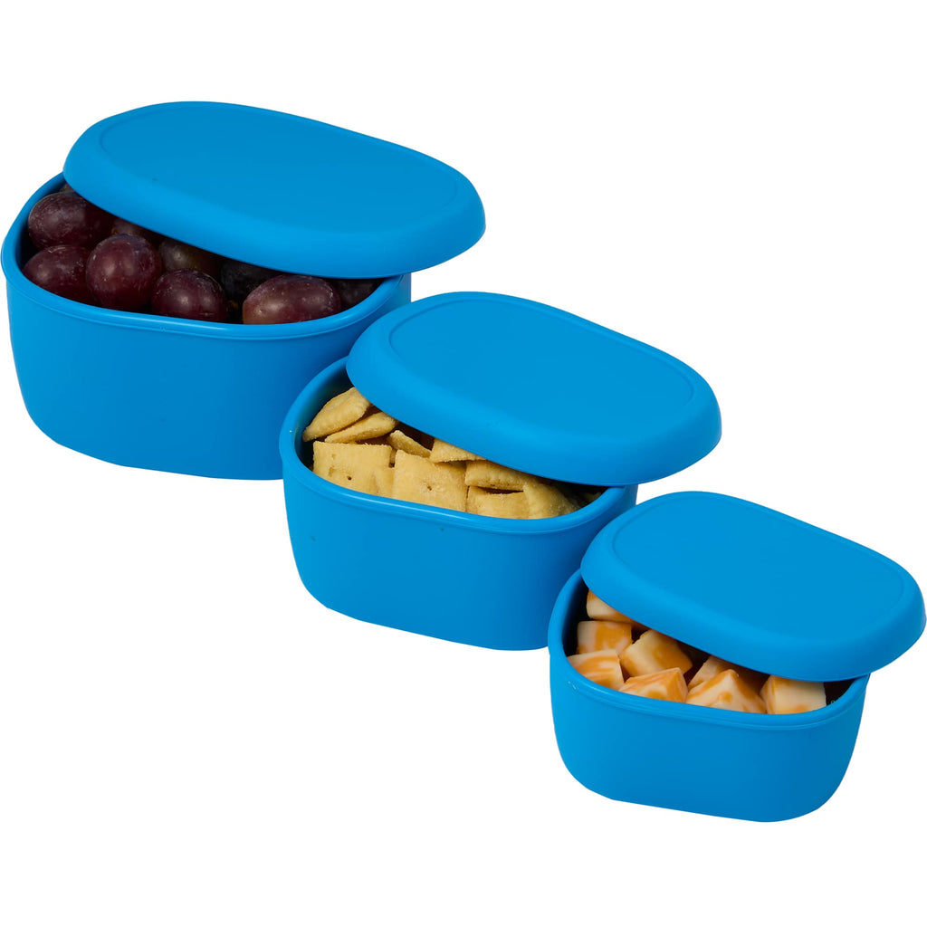 Zili Stackable Silicone Container Set, 7, 10 and 20 oz - Process Blue - Propped 2
