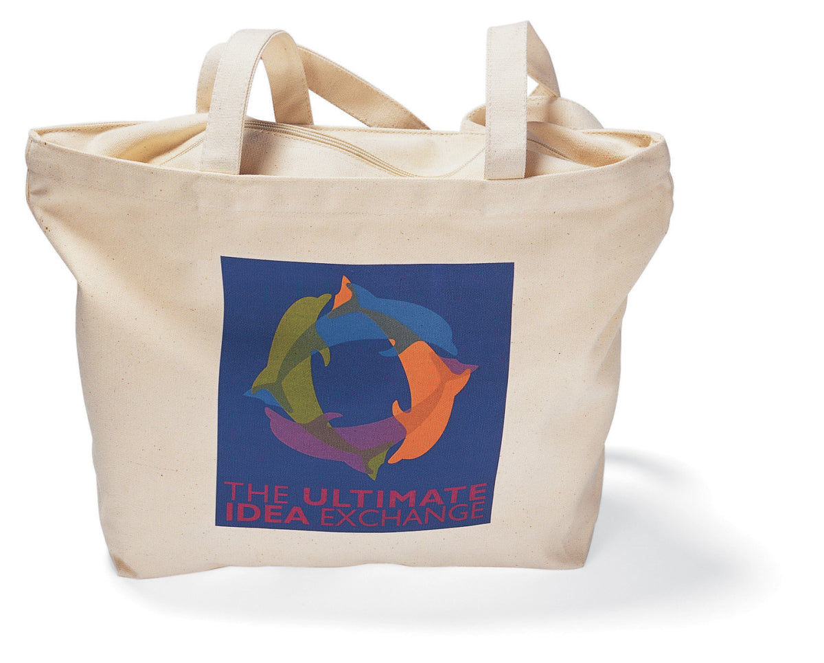 Zip Top Cotton Canvas Convention Tote - Natural - View 1