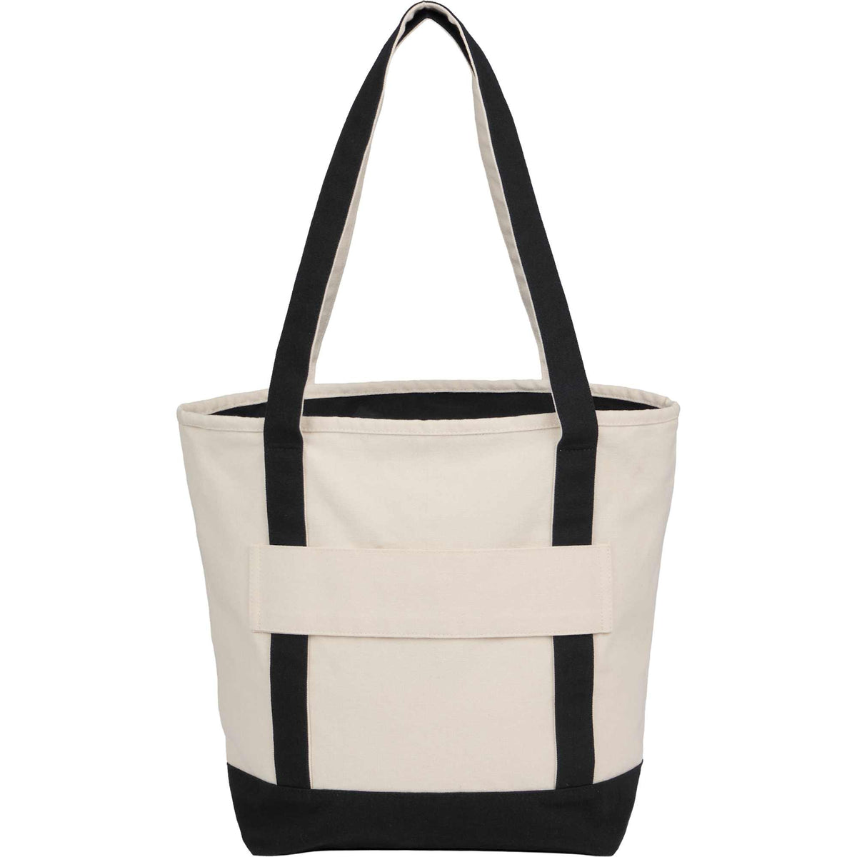 Zip Top Recycled Canvas Tote with Trolley Strap, 12 oz Embroidery - Black - Back
